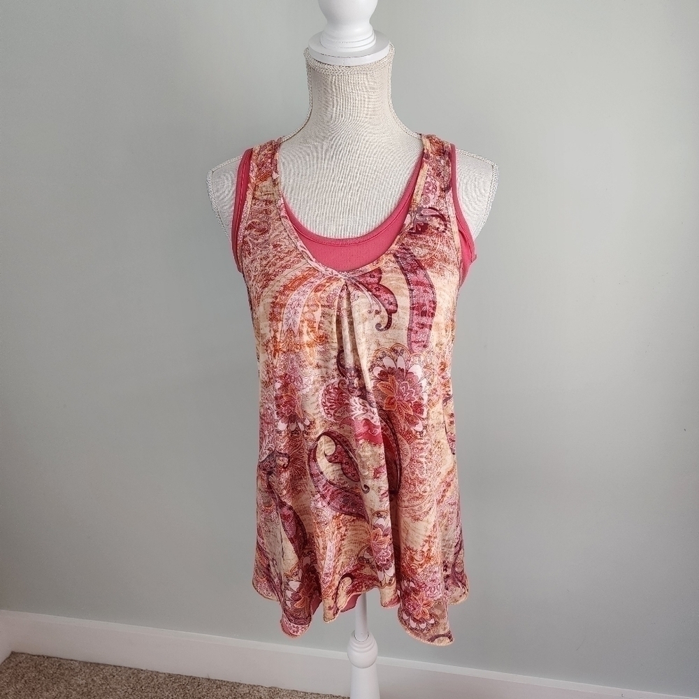 Cha Cha Vente Sleeveless Scoop Neck Lined Paisley Print Top Size Small